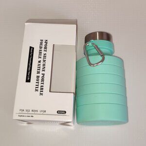 NEW Teal Green Foldable Water Bottle Sport Silicone Portable Extensible Travel